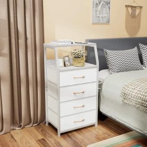 Tall-4-Drawers-Dresser-Vertical-Storage-Tower-for-Bedroom-Closet-Organizer-Bedside-Table-Wood-Top-nightstand Tall 4 Drawers Dresser, Vertical Storage Tower for Bedroom, Closet Organizer, Bedside Table , Wood Top, nightstand