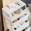 Tall 4 Drawers Dresser, Vertical Storage Tower for Bedroom,  Closet Organizer, Bedside Table , Wood Top, nightstand
