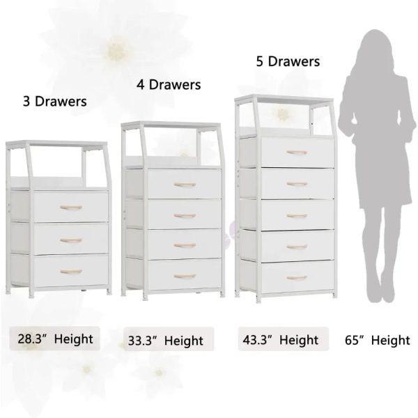 Tall 4 Drawers Dresser, Vertical Storage Tower for Bedroom,  Closet Organizer, Bedside Table , Wood Top, nightstand