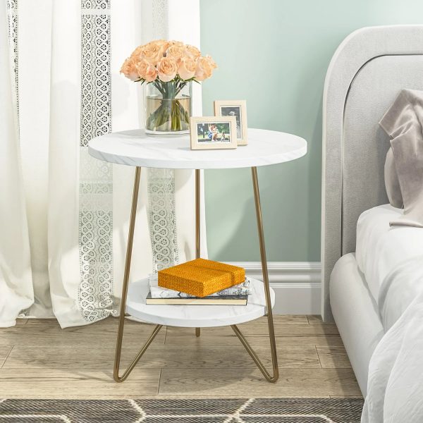 Tribesigns-2-Tier-Faux-Marble-End-Table-Round-Side-Table-with-Shelves-Small-Coffee-Accent-Table 2 Tier Faux Marble End Table Round Side Table with Shelves Small Coffee Accent Table for Living Room, White and Gold