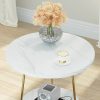 Faux Marble End Table, 2 Tier Round Side Table with Shelves, Modern Gold Nightstand Bedside Table Small Coffee Table