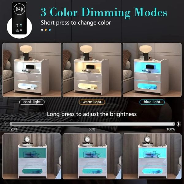 White-Nightstand-with-Wireless-Charging-Station-and-LED-Lights-Modern-Bedside-Table-with-Jewelry-Storage-Drawers_5a5f3dee-2e09-433e-89bf-9000c5648afa White Nightstand with Wireless Charging Station and LED Lights, Modern Bedside Table with Jewelry Storage Drawers,Side End Table
