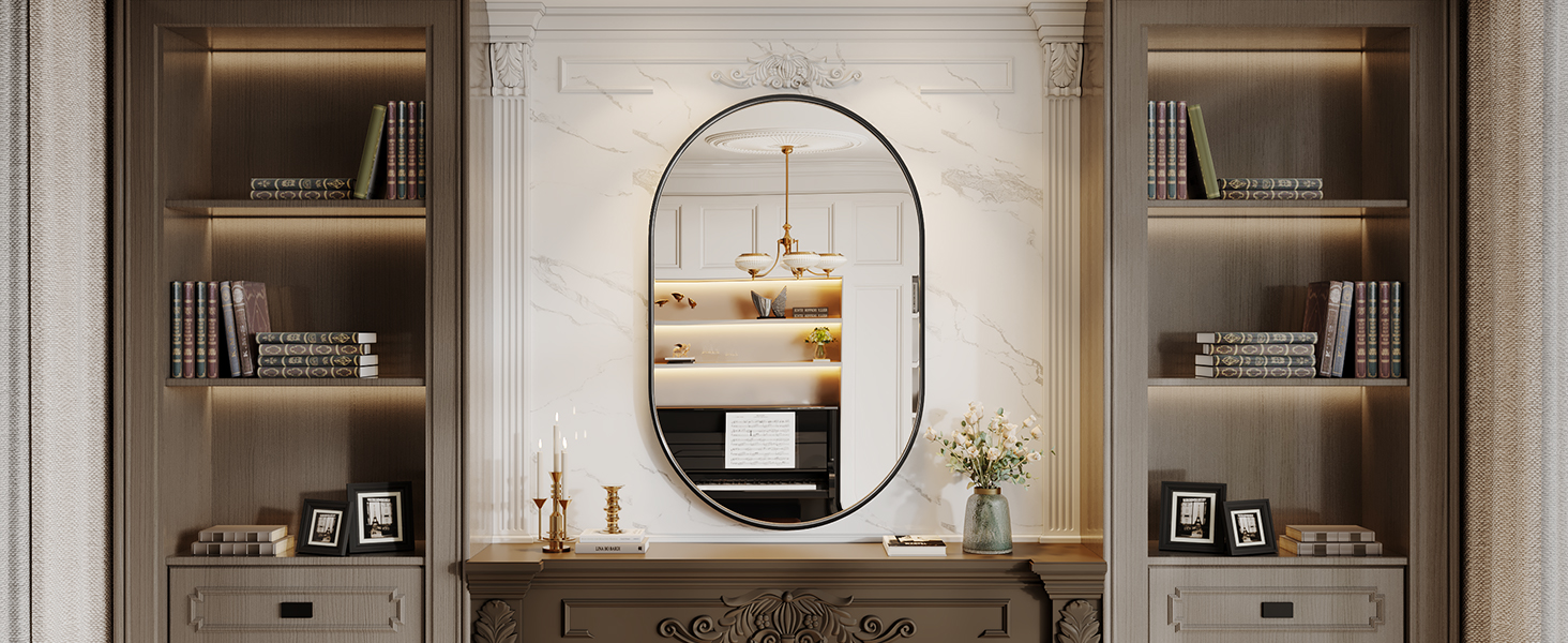 Black Oval Mirror for Rest Room