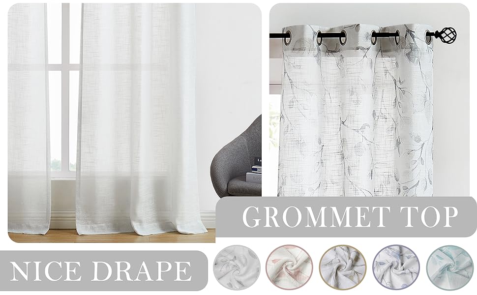 leaf floral print sheer curtain