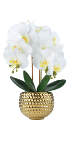 Large Faux Orchid with Golden Pot
