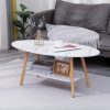 d55d6512-6a47-4cc3-8fb5-a8f38f022c0c-1 Modern Coffee Table Oval White Marble Effect, 2 Tier Cocktail Table Sofa Table with Storage Wood Legs