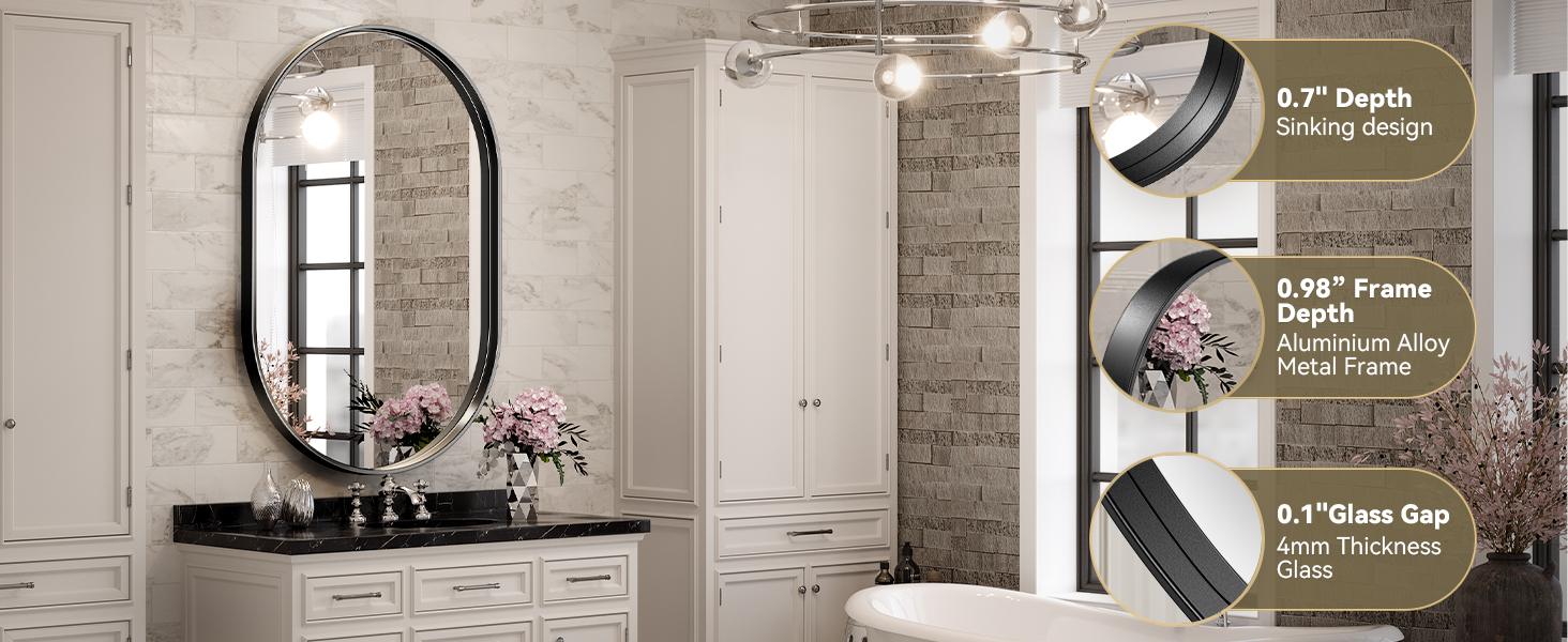 oval mirror aluminum frame