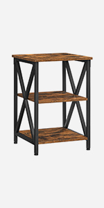 VASAGLE End Table, Nightstand with Storage and X-Shaped Steel Frame