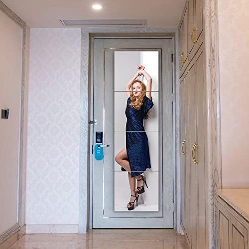 41JJyixwmZL._AC Full Length Wall Mirror Tiles,Glassless Mirror for Kids,Acrylic Extra Thick 1/8",40"x10" 4Pcs 10"x10",Shatterproof Frameless Mirror Wall Stickers.Apply Bedroom,Living Room,Door