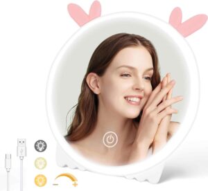 7" Rechargeable Lighted Vanity Mirror with 36 Led Lights, 3 Colors Makeup Mirrors, Stepless Dimmable Touch Screen Portable Travel Mirror, Cosmetic Mirror for Makeup Desk ＆ Dressing Room