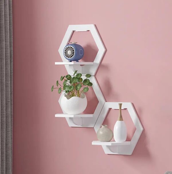 Wall-Mounted Decorative Hexagon Storage Rack PVC Floating Shelves Flower-Shaped Home Storage for Room Decor