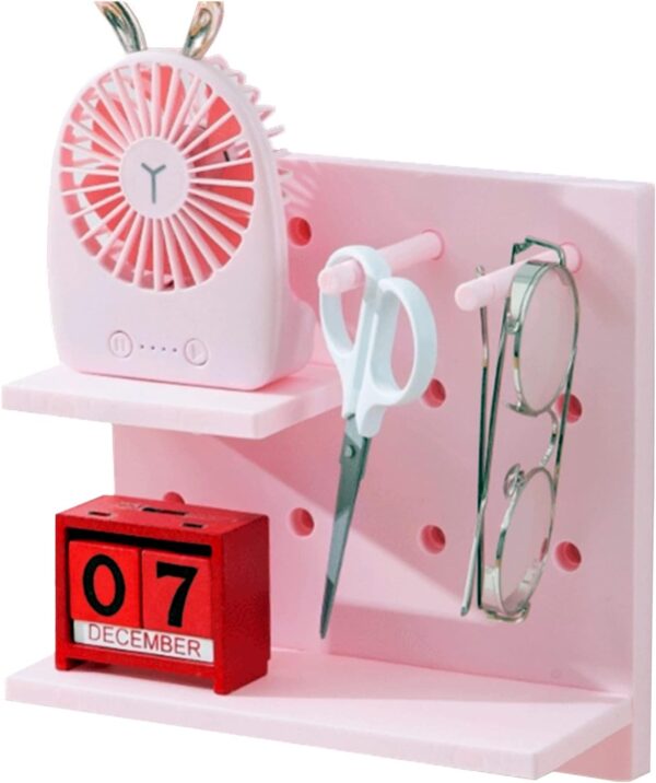 616c_mjwCNL._AC_SL1500 Pegboard Shelf Set with Hooks,Small Plastic Floating Shelves Wall Organizer for Desk, Office, Bathroom, Entryway and Kitchen, No Drilling