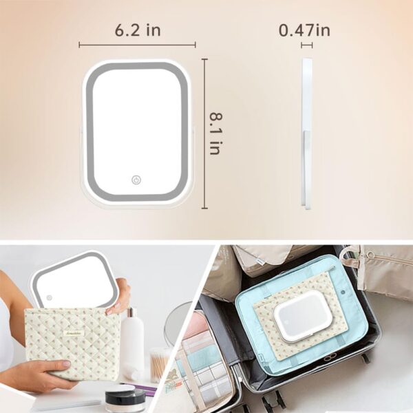 Travel Makeup Mirror with Lights, Portable Small Beauty LED Vanity Mirror with Lights, 1200mAh Battery, Dimmable Touch Screen, Tabletop Folding Compact Mirror,Women Gift