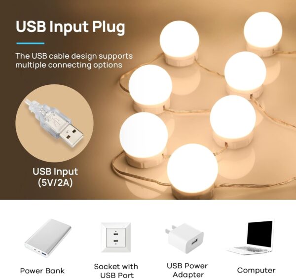 61Z-KeXQoKL._AC_SL1500 Consciot LED Vanity Lights For Mirror, Hollywood Style Vanity Lights With 10 Dimmable Bulbs, Adjustable Color & Brightness, USB Cable, Mirror Lights Stick on for Makeup Table Dressing Room, White