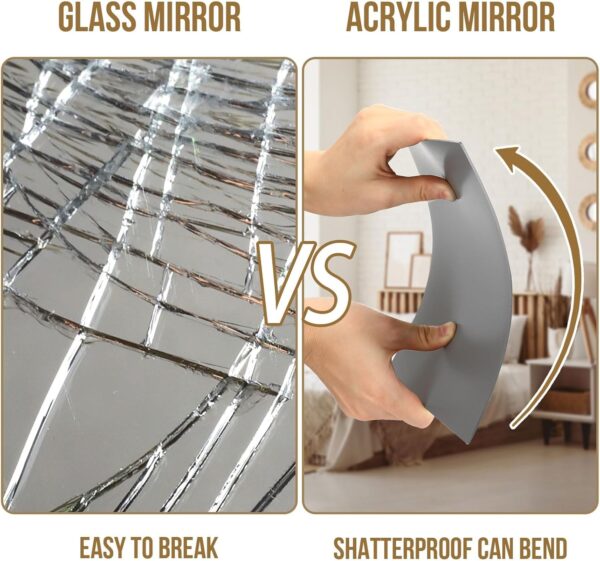Self Adhesive Acrylic Mirror, Mirror Tiles,Flexible Plastic Mirror Sheets Wall Stickers,2MM Thick Mirror,Frameless Small Mirror, 4 Pack ( 8 x 8 Inches)