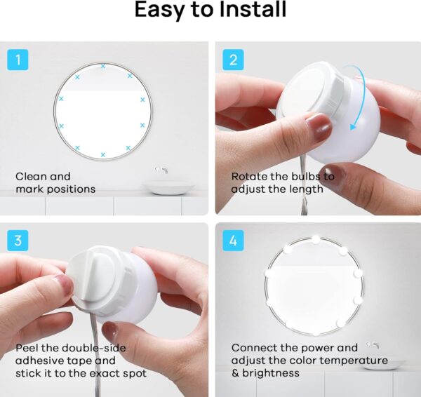 716FBCXx51L._AC_SL1500 Consciot LED Vanity Lights For Mirror, Hollywood Style Vanity Lights With 10 Dimmable Bulbs, Adjustable Color & Brightness, USB Cable, Mirror Lights Stick on for Makeup Table Dressing Room, White