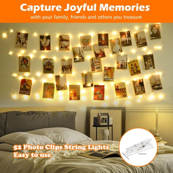 71CWIDDZKnL._AC_SL1500 120 LED Photo Clips String Light with Remote, 40FT Fairy Lights with 52 Clear Picture Clips, Timer & 8 Modes USB Powered Copper Wire Lights for Dorm, Bedroom, Christmas, Party (Warm White)