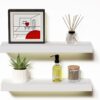 14.9 in White Floating Shelves Set of 2, Wall Mounted Small Shelves, Modern Hanging Shelf for Wall Decor, Display Wall Storage Shelves for Living Room, Bedroom, Bathroom, Kitchen - White