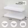 14.9 in White Floating Shelves Set of 2, Wall Mounted Small Shelves, Modern Hanging Shelf for Wall Decor, Display Wall Storage Shelves for Living Room, Bedroom, Bathroom, Kitchen - White