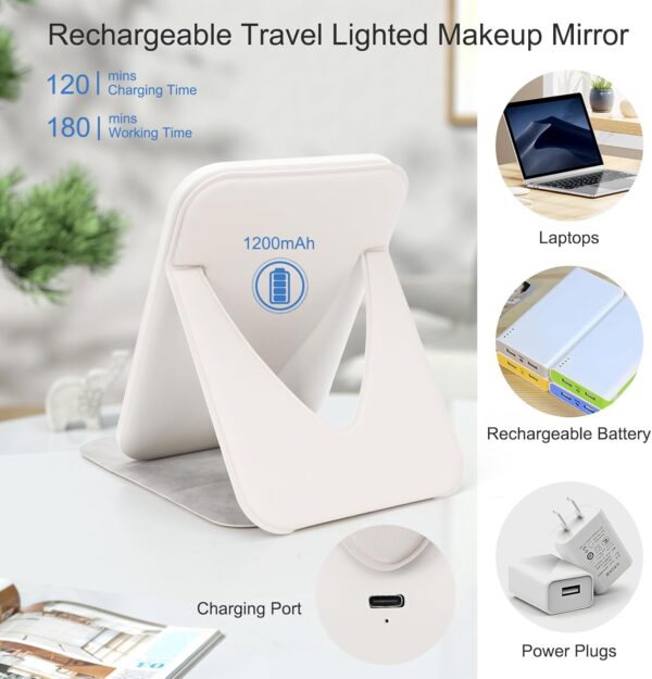 Rechargeable Travel Makeup Mirror with 80 LED Lights, Portable Lighted Makeup Mirror, 3 Color Dimmable Lighting Vanity Mirror, 360° Rotation Touch Screen Compact Tabletop Folding Cosmetic Mirror Mini