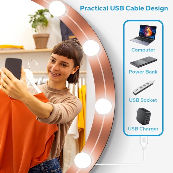 71T7-5eVhTL._AC_SL1500 LED Vanity Lights for Mirror, Vanity Lights Stick on with 10 Dimmable Bulbs, 3000K 4000K 6500K & 10 Level Brightness Adjustable, USB Cable, Hollywood Mirror Lights for Makeup Dressing Room Bathroom