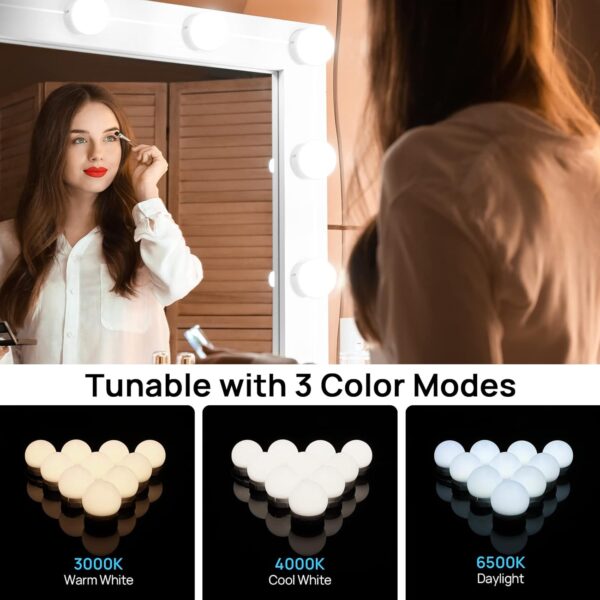 71UjTsdU_zL._AC_SL1500 Consciot LED Vanity Lights For Mirror, Hollywood Style Vanity Lights With 10 Dimmable Bulbs, Adjustable Color & Brightness, USB Cable, Mirror Lights Stick on for Makeup Table Dressing Room, White