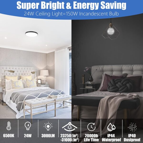 71Vp1BidS0L._AC_SL1500 24W Led Ceiling Light, 12 Inch Flush Mount Ceiling Light, 6500K Super Bright Light Fixture with 3000 Lumens for Bedroom, Living Room, Hallway, Dining Room, Study Room(White)