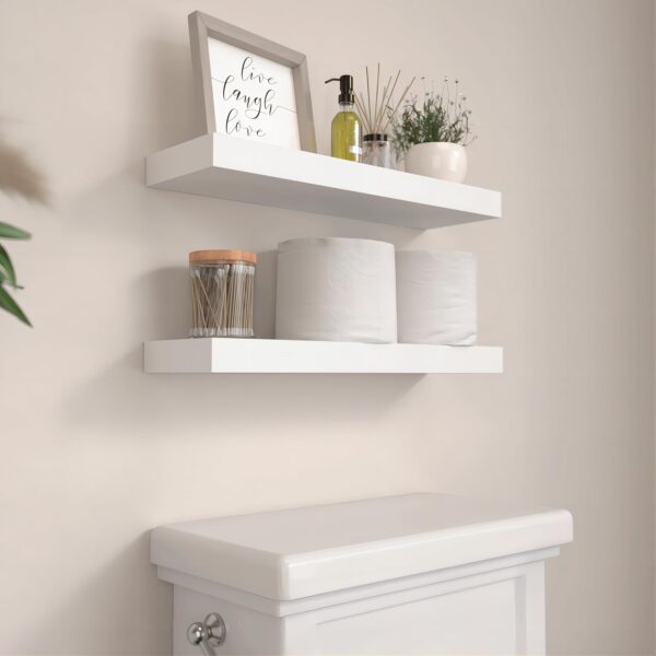 14.9 in White Floating Shelves Set of 2, Wall Mounted Small Shelves, Modern Hanging Shelf for Wall Decor, Display Wall Storage Shelves for Living Room, Bedroom, Bathroom, Kitchen - White