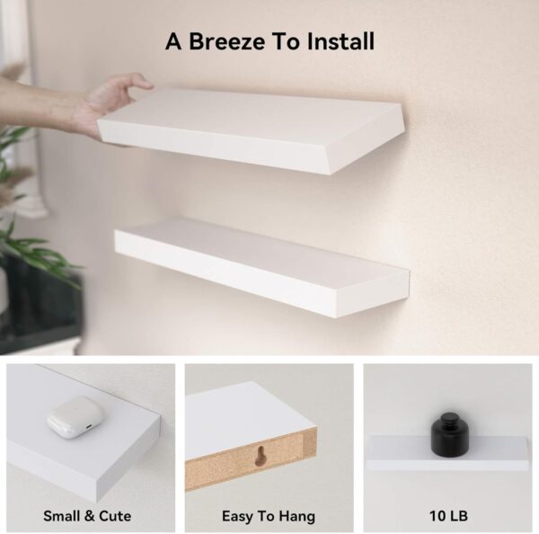 14.9 in White Floating Shelves Set of 2, Wall Mounted Small Shelves, Modern Hanging Shelf for Wall Decor, Display Wall Storage Shelves for Living Room, Bedroom, Bathroom, Kitchen - White
