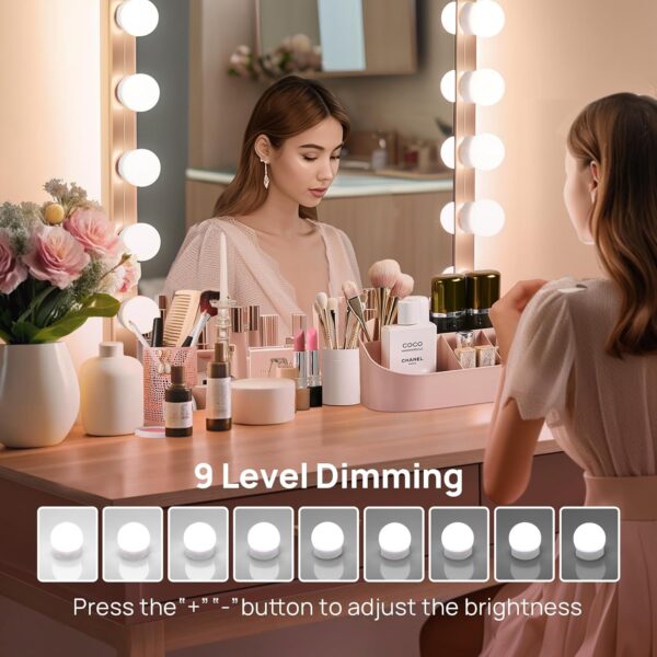 71jyeoJ6pUL._AC_SL1500 Consciot LED Vanity Lights For Mirror, Hollywood Style Vanity Lights With 10 Dimmable Bulbs, Adjustable Color & Brightness, USB Cable, Mirror Lights Stick on for Makeup Table Dressing Room, White
