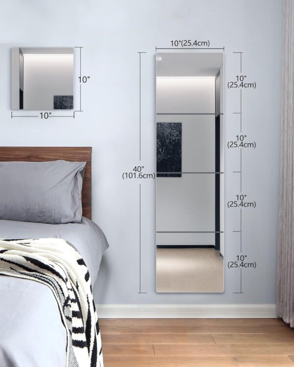 Wall Mirrors for Bedroom Door,Unbreakable Full Length Wall Mirror Tiles,shatterproof Mirror for Kids 4 Pack 10" x10,Workout for Home Gym Body,Closet Mirror Wall,Home Gym Mirror