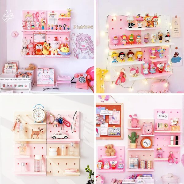 81ZNeG1FeDL._AC_SL1500 Pegboard Shelf Set with Hooks,Small Plastic Floating Shelves Wall Organizer for Desk, Office, Bathroom, Entryway and Kitchen, No Drilling