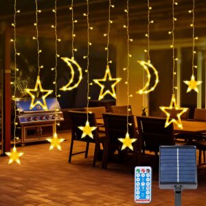 81cf5L4ASLL._AC_SL1500 Solar Curtain Lights 138*LEDs, Star Moon Ramadan String Lights with 8 Lighting Mode, Timmer Setting, Ramadan Decorations, Waterproof Solar Powered Twinkle Hanging Fairy Lights for Outdoor