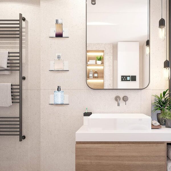 Acrylic Small Adhesive Wall Shelves,Mini Floating Shelves,Acrylic Display Shelves,Ledges for Pop Figures,Plant,Picture Photo Modern Wall for Bedroom Decor Living Room