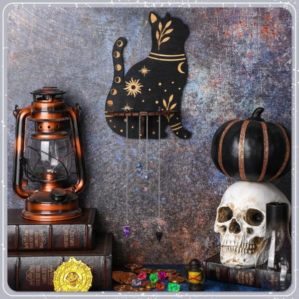 Cute Wall Shelf Wooden Crystal Shelf with 3 Crystals Stones Wall Mounted Crystal Display Shelf Decorative Crystal Wall Shelf Crystal Organizer Floating Shelves for Living Room Bathroom Decor (Cat)