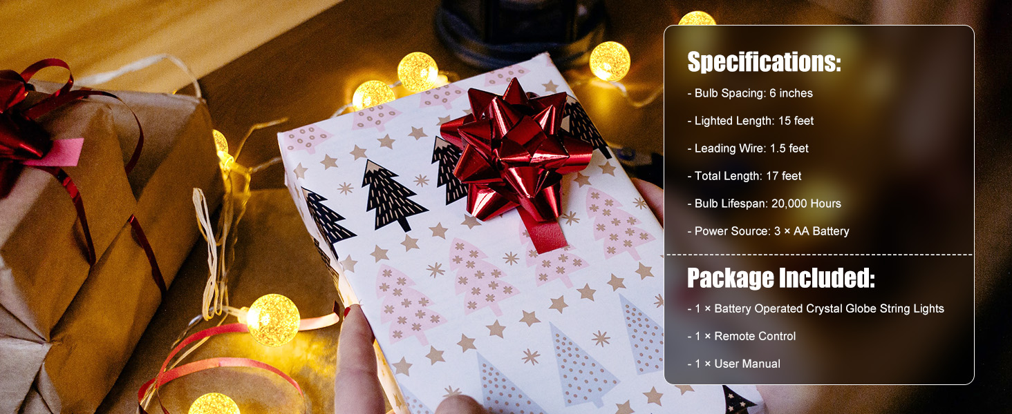 Battery Operated Crystal Globe String Lights